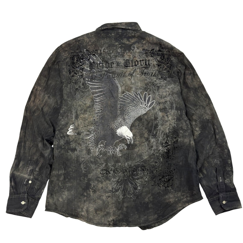 Vintage Y2K Helix Button Up Shirt Mens Size XXL Gray Black Grunge Cyber Skater